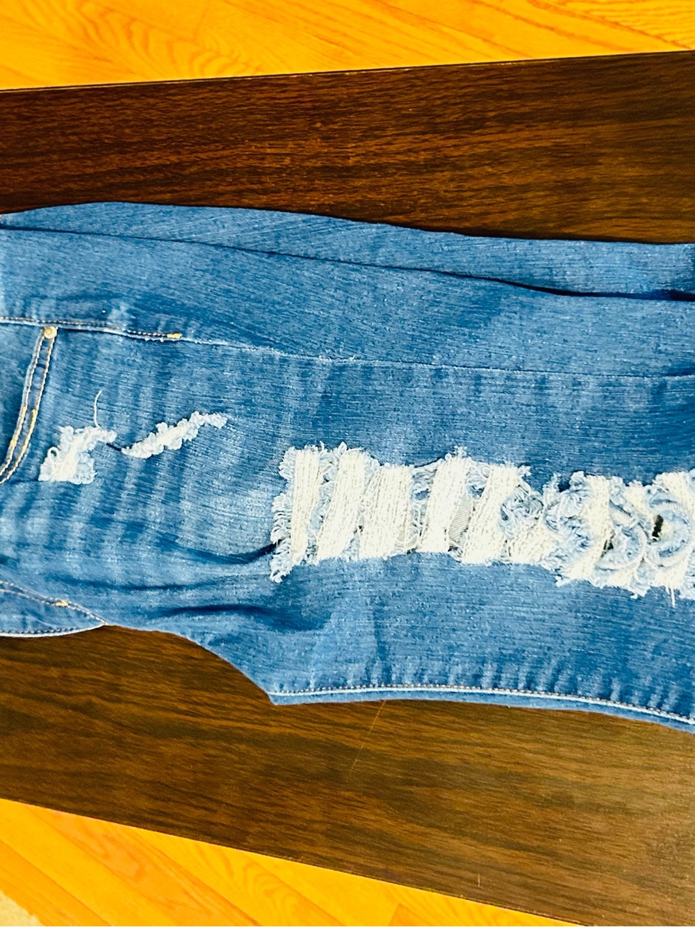 Distressed Rolled-Hem Denim Shorts - Blue - Picture 2 of 2
